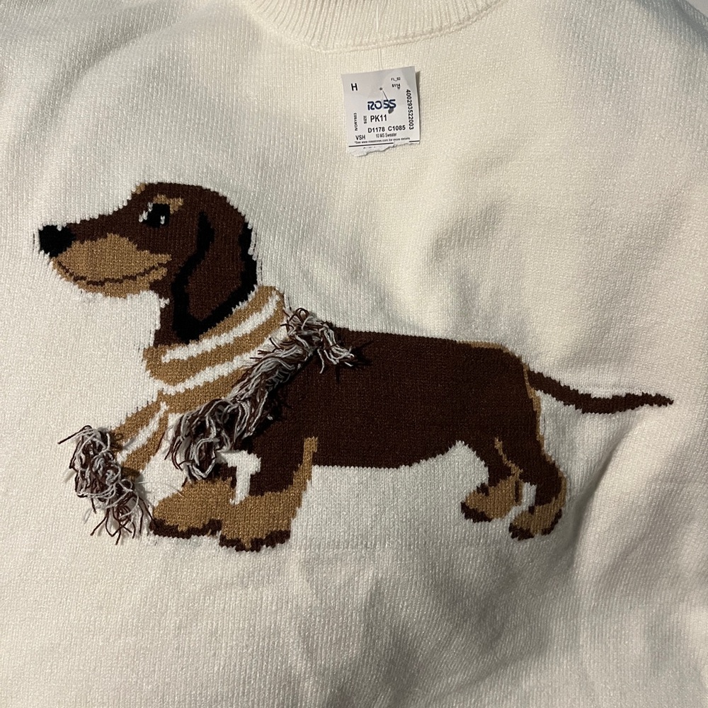 Dachshund Design Sweater - Cream and Brown